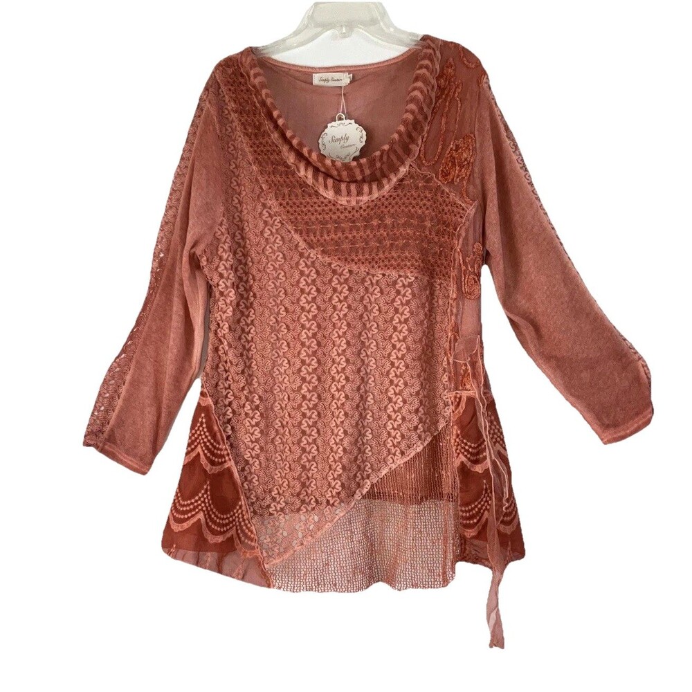 SIMPLY COUTURE 2X 2XL Lace Knit Burnt Out Flowy Tunic Top Relaxed Fit